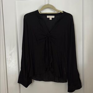 Michael Kors Black Linen Blouse with Tie